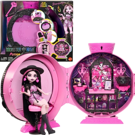 Monster High Potion Reveal Draculaura baba – bájital-szoba kiegészítőkkel - 1 db