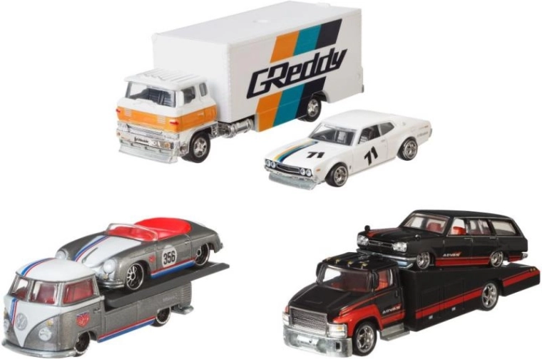 Hot Wheels vontató és versenyautó