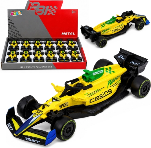 Fém versenyautó (Formula) pull back meghajtással 1:43 – sárga