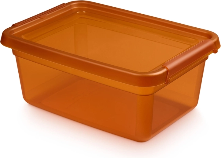 Basestore tárolódoboz fedéllel és csatos rögzítőkkel, borostyán (amber) 12,5 l