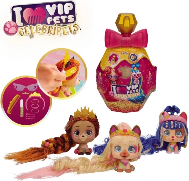 VIP Pets Celebripets – stílusos kutyus figura extra hosszú hajjal