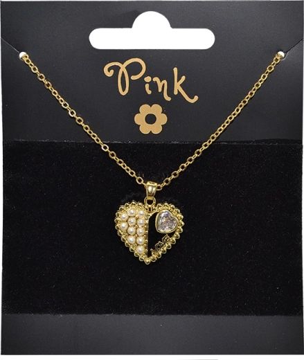 Aranyozott nyaklánc szív medállal és gyöngyökkel LOVE