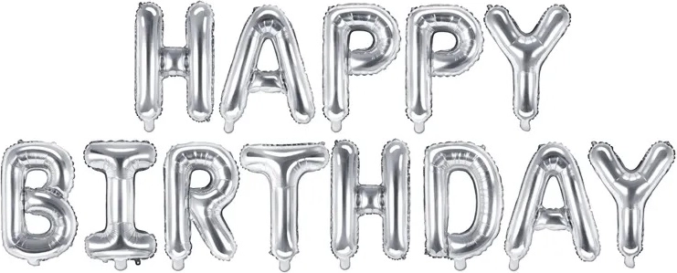 Happy Birthday fólia lufik – Ezüst