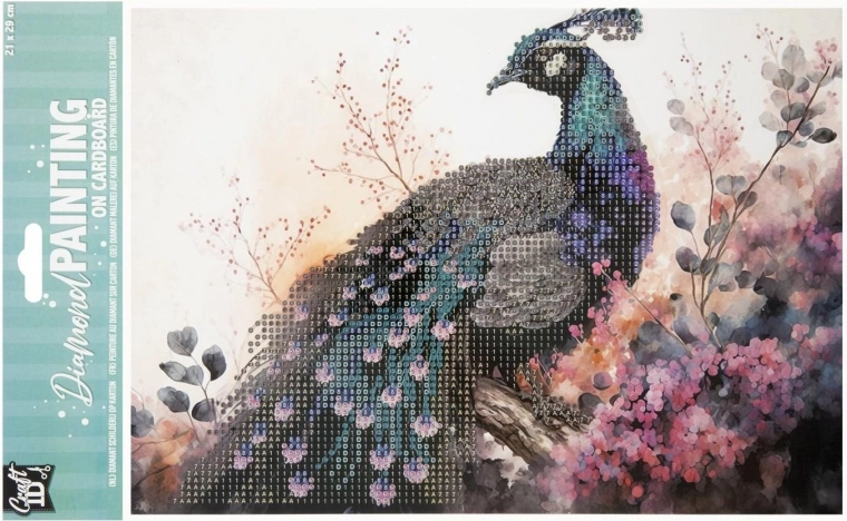 Gyémántfestés táblán – páva 29 × 21 cm