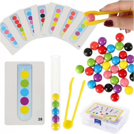 Montessori oktatójáték színes golyókkal