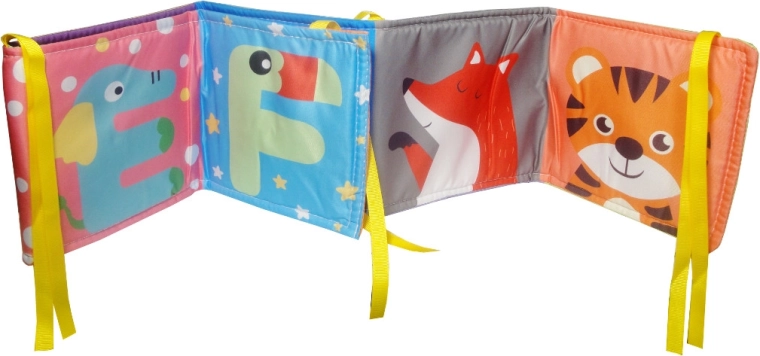 Puha, zizegő textilkönyv gyerekeknek betűkkel és állatokkal