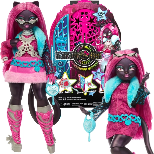 Monster High Catty Noir baba szekrénnyel és meglepetésekkel