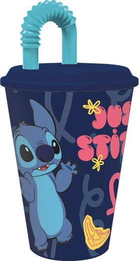 Műanyag pohár szívószállal STITCH 430 ml