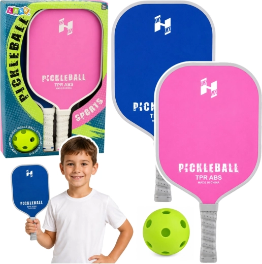 Rózsaszín–kék pickleball szett – 2 ütő és perforált labda