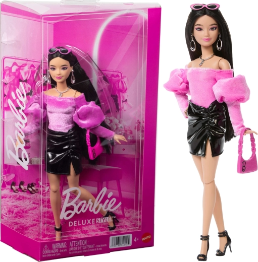 Mattel Barbie Deluxe Style divatbaba rózsaszín és fekete szettben, kiegészítőkkel