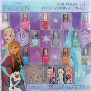 Frozen gyerek körömszett, 12 lakkal, matricákkal és körömreszelőkkel