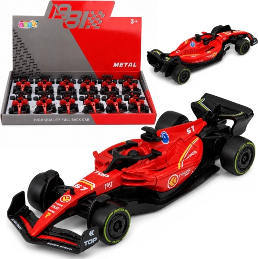 Fém Formula versenyautó Pull Back meghajtással 1:43 piros