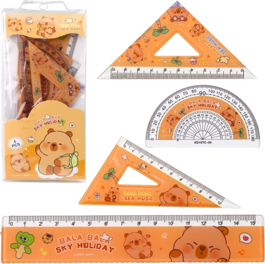 Kapibara geometriai segédeszköz készlet vonalzóval, szögmérővel és háromszögekkel, 4 db