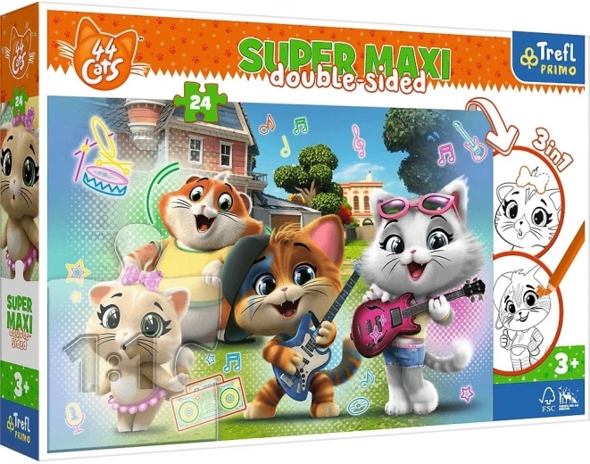 Puzzle Super Maxi 24 darab – vidám cicák 44 CATS, kétoldalas 3 az 1-ben