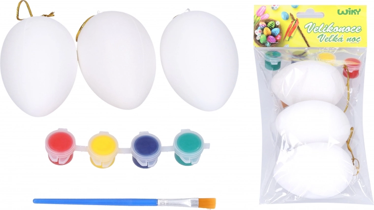 Kifesthető tojások 5 × 8 cm, 3 darabos készlet festékkel és ecsettel