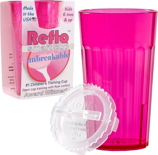 Reflo törhetetlen gyakorlópohár gyermekeknek, állítható átfolyással, rózsaszín