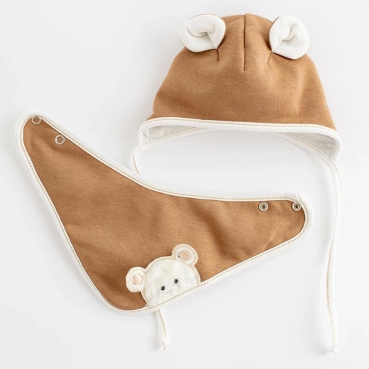 Tavaszi újszülött sapka kendővel New Baby Sebastian, barna 86 (12–18 hó)