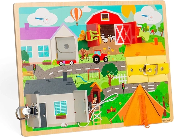 BIGJIGS TOYS mindennapi készségeket fejlesztő motorikus tábla