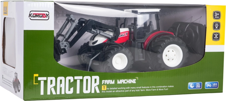 RC traktor homlokrakodóval, piros 1:24