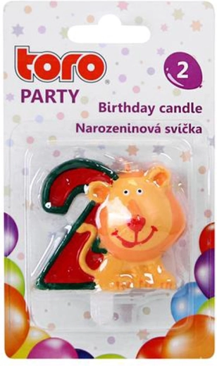 TORO születésnapi tortagyertya 2-es szám, oroszlánnal, 5 cm