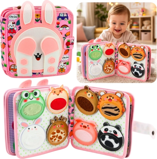 Textil érzékelő filckönyv – rózsaszín 3D nyuszi