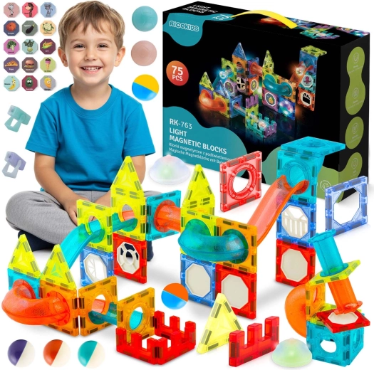 Ricokids mágneses, világító építőjáték – golyópálya XL (70+ darab)