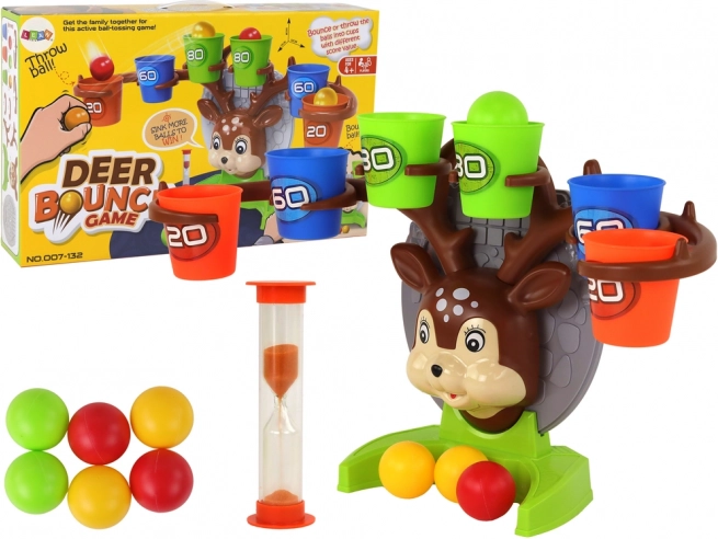 Szarvasos ügyességi játék – labdák dobása poharakba