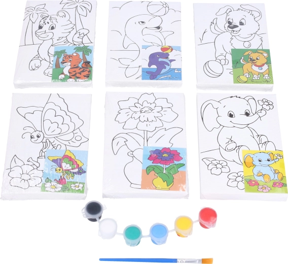 Előkép nélküli festővászon 10 × 15 cm festékekkel és ecsettel
