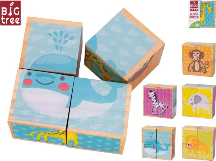 BIG TREE állatos fa kockák, 4 darab, FSC