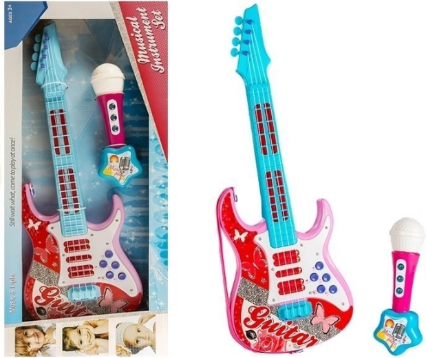 Gyerekeknek szánt rózsaszín gitár és mikrofon készlet