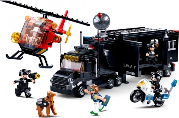 SLUBAN rendőrségi SWAT mobil bázis helikopterrel és motorral