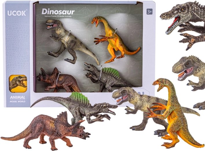 Dinoszaurusz figurakészlet (4 db) – T-rex, Spinosaurus, Triceratops és Falcosaurus