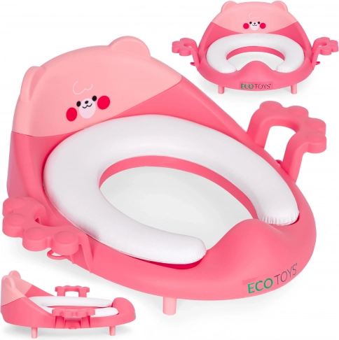 Gyerek WC-ülőke fogantyúkkal és puha párnázással, rózsaszín, EcoToys