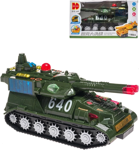 Műanyag lánctalpas lendkerekes tank fénnyel és hanggal dobozban – 1 db