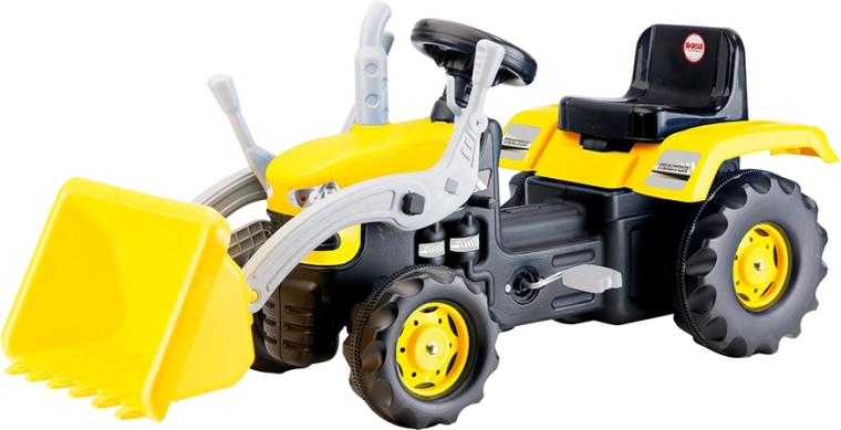 Nagy pedálos traktor markolóval – sárga