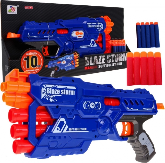 6 csövű gyerek BLAZE STORM blaster 10 hablövedékkel, manuális