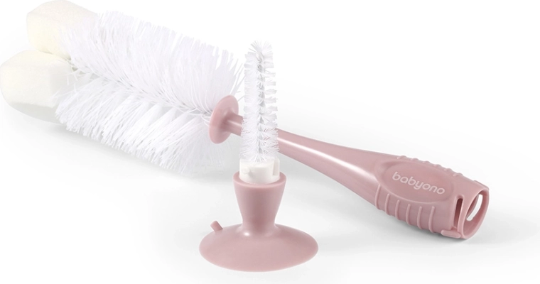 Babyono kefe cumisüvegekhez és cumifejekhez tapadókoronggal, pink