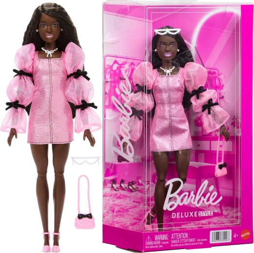 Mattel Barbie Deluxe Style divatbaba rózsaszín–fekete összeállításban kiegészítőkkel