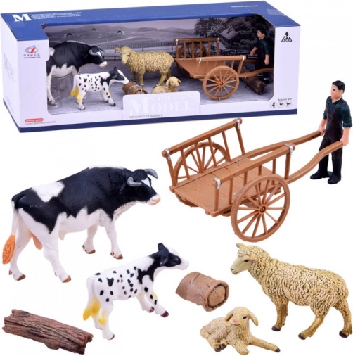 Farmás figurakészlet – kézzel festett állatok és gazda kiegészítőkkel – B