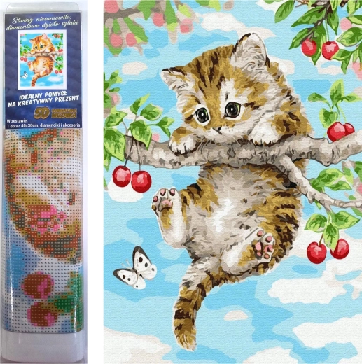 Norimpex gyémántkirakó Cseresznyén ülő kiscica 30 × 40 cm