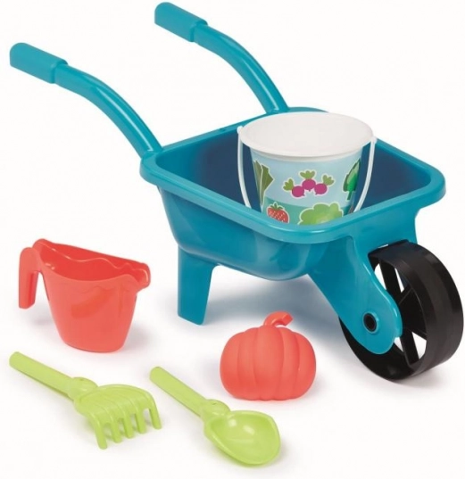 Kerti talicska locsolókannával és vödörrel