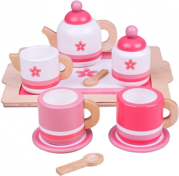 Rózsaszín fa teáskészlet Bigjigs Toys