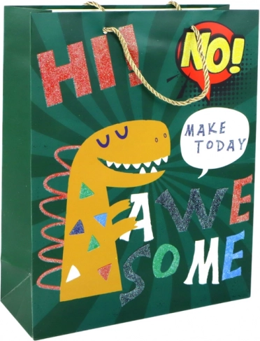 Zöld papírdísztasak dinoszaurusszal 32 × 26 × 10 cm
