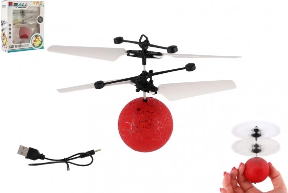 Repülő helikoptergömb mozgásérzékelővel, világító, USB töltés – piros