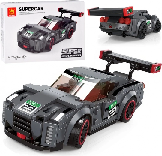 Műszaki építőkészlet sportautó, szürke, 166 darab matricákkal