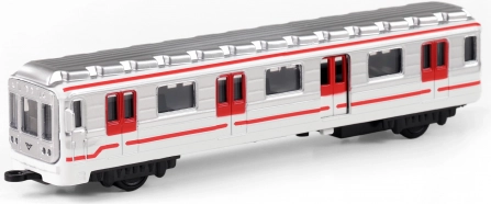Prágai metró fém modell 16 cm, felhúzós visszahúzó mechanikával, dobozban
