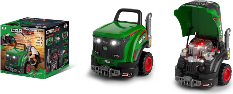 Zöld mechanikus játék traktor gyermekeknek hanggal, fénnyel és gőzzel