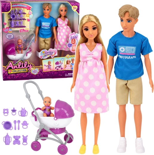 Anlily Collection családi babaszett babával, babakocsival és kiegészítőkkel