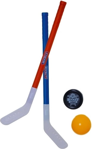 Műanyag gyeplabdabotok 72 cm-esek floorball labdával és koronggal (2 db)