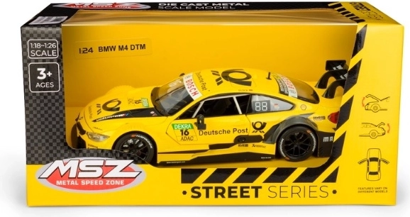MSZ BMW M4 DTM modellautó sárga színben, 1:24 méretarányban